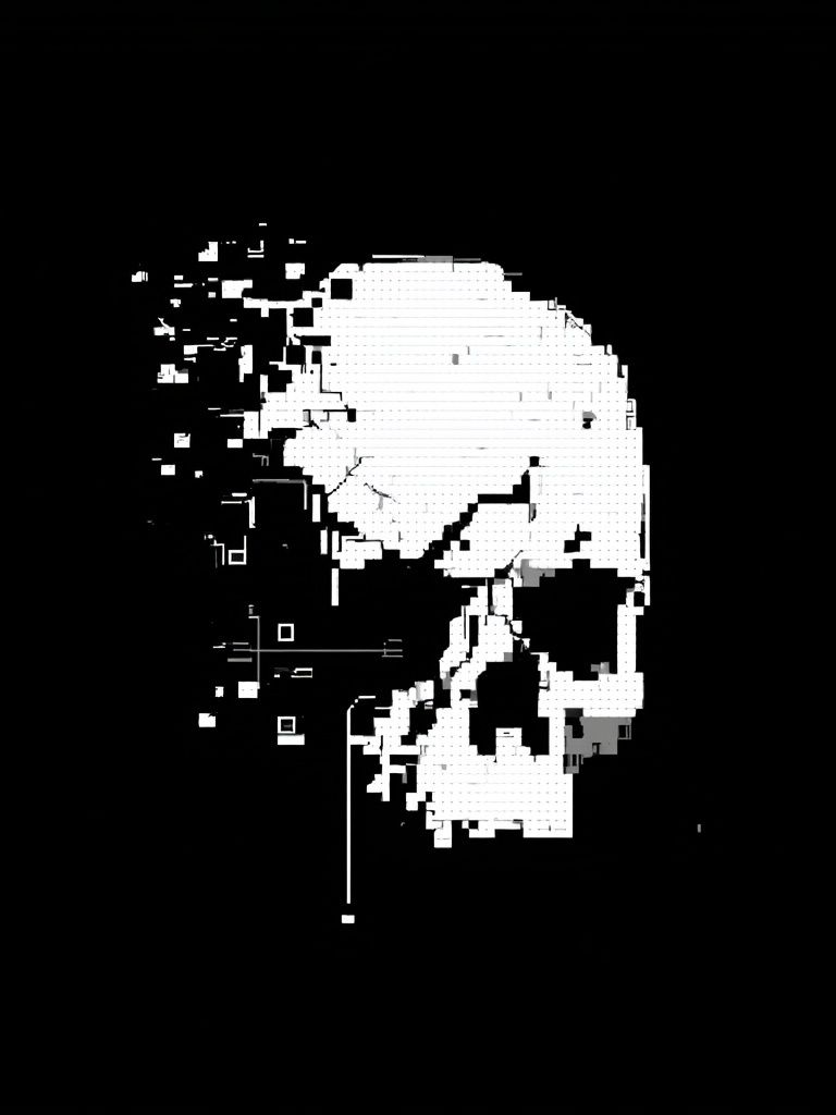 Glitch Skull Black-White Poster. poster detail