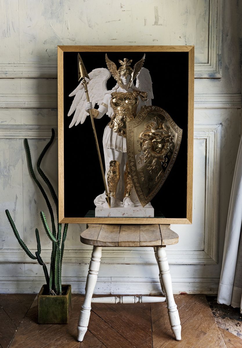Golden Athena Statue Poster. room preview