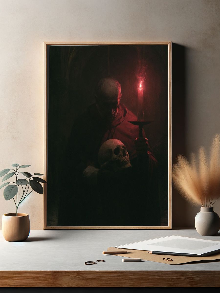 Candlelit Skull Portrait Poster. — room view 2