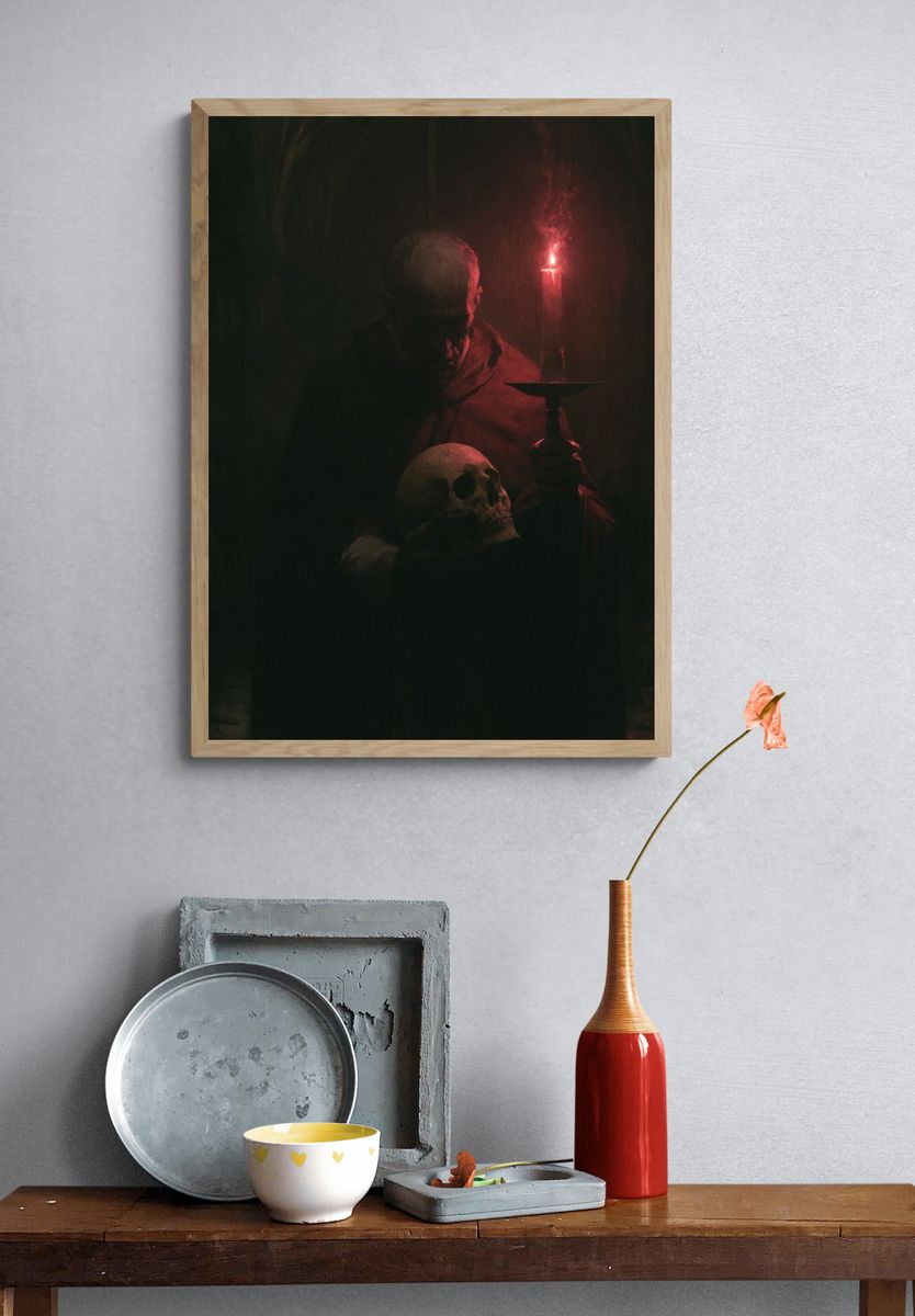 Candlelit Skull Portrait Poster. — room view 3
