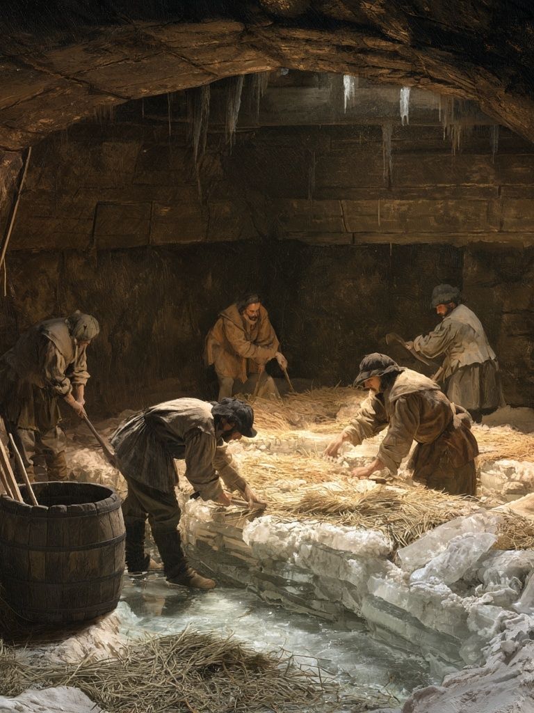 Ice Harvesting Cave Scene Poster. poster detail