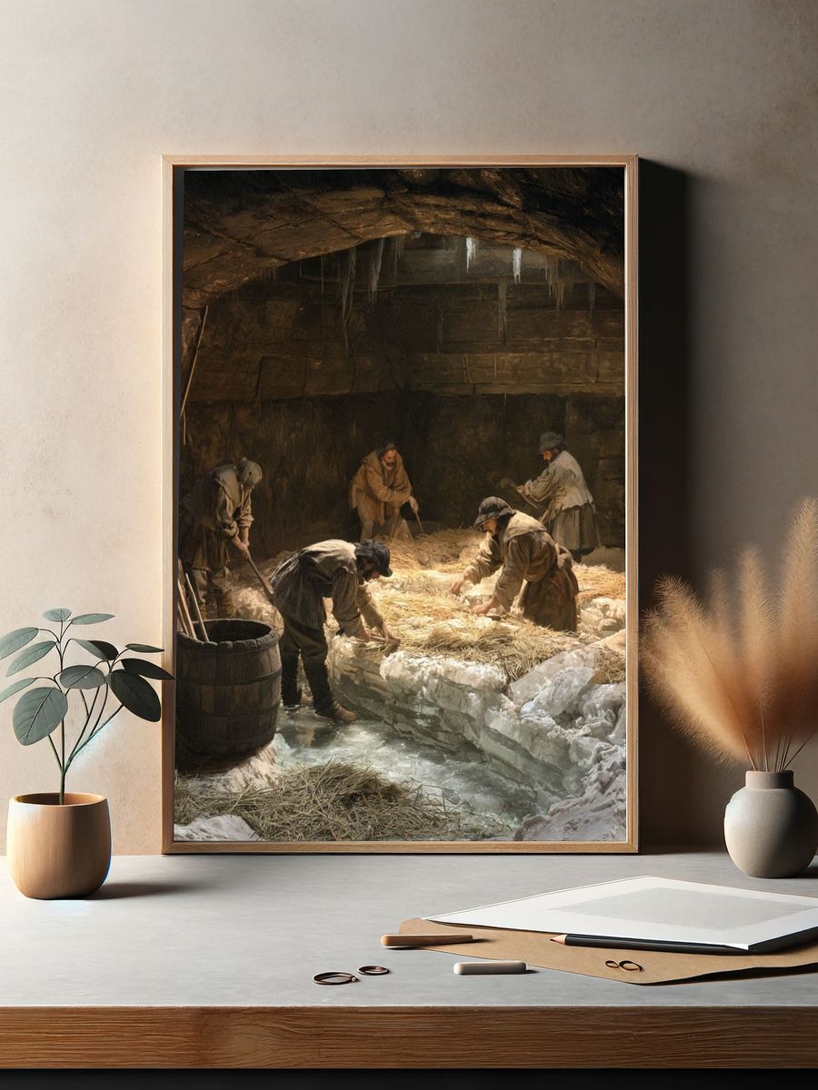 Ice Harvesting Cave Scene Poster. — room view 2