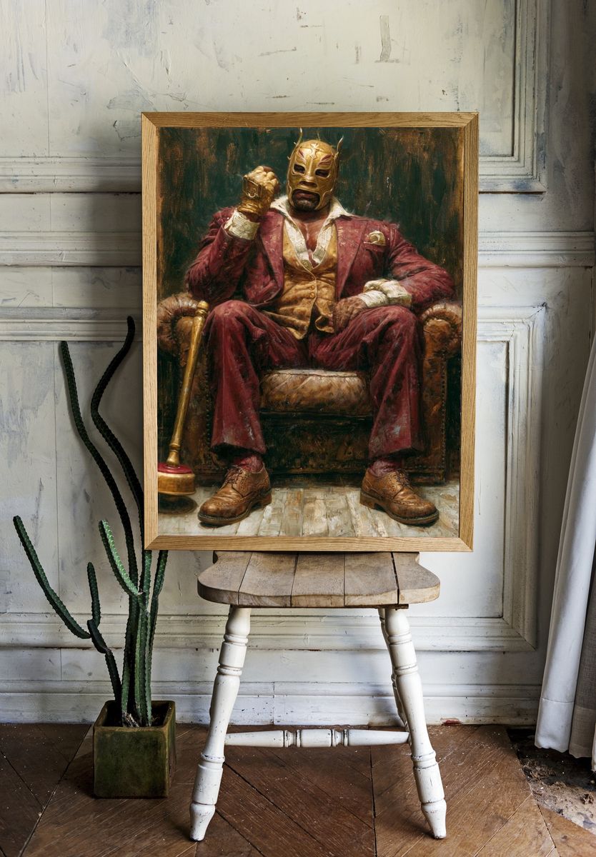 Masked Wrestler Portrait Print. — room view 1