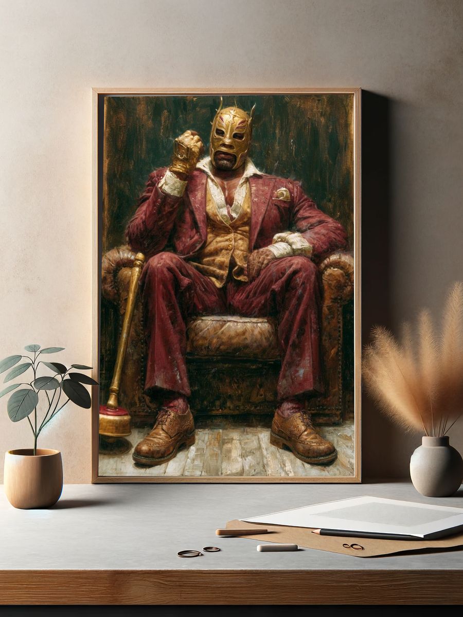Masked Wrestler Portrait Print. — room view 2