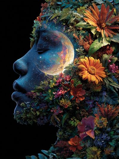 Cosmic Floral Face Surrealism Print. poster print