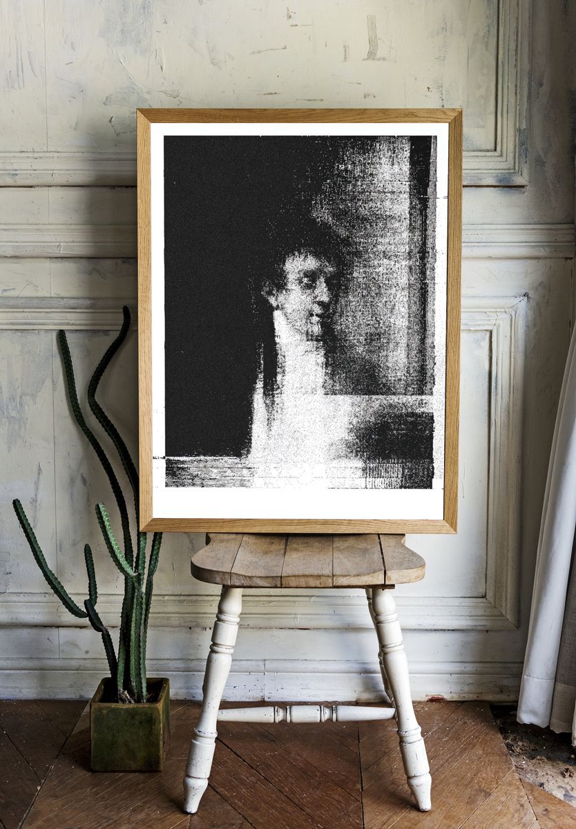 Abstract Portrait Black-White Print. room preview