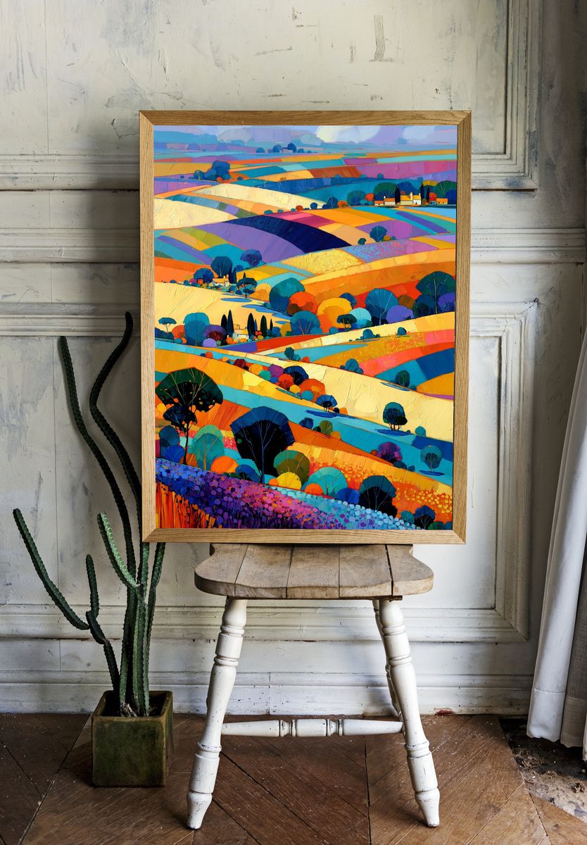 Colorful Countryside Landscape Print. — room view 1