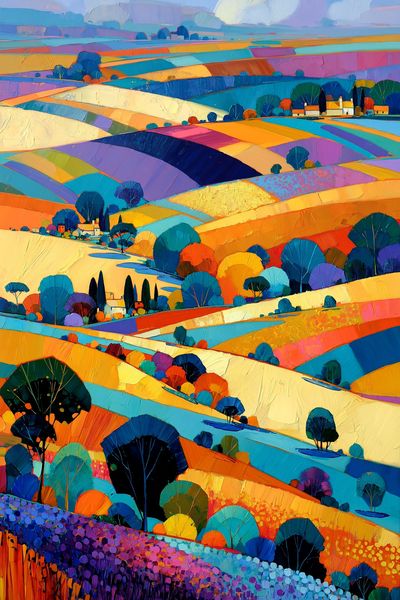 Colorful Countryside Landscape Print. poster