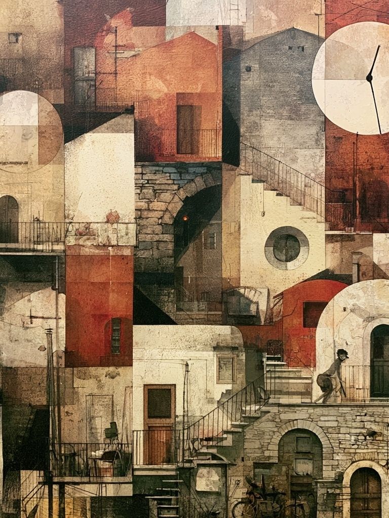 Mediterranean Village Collage Print. poster — fine-art art