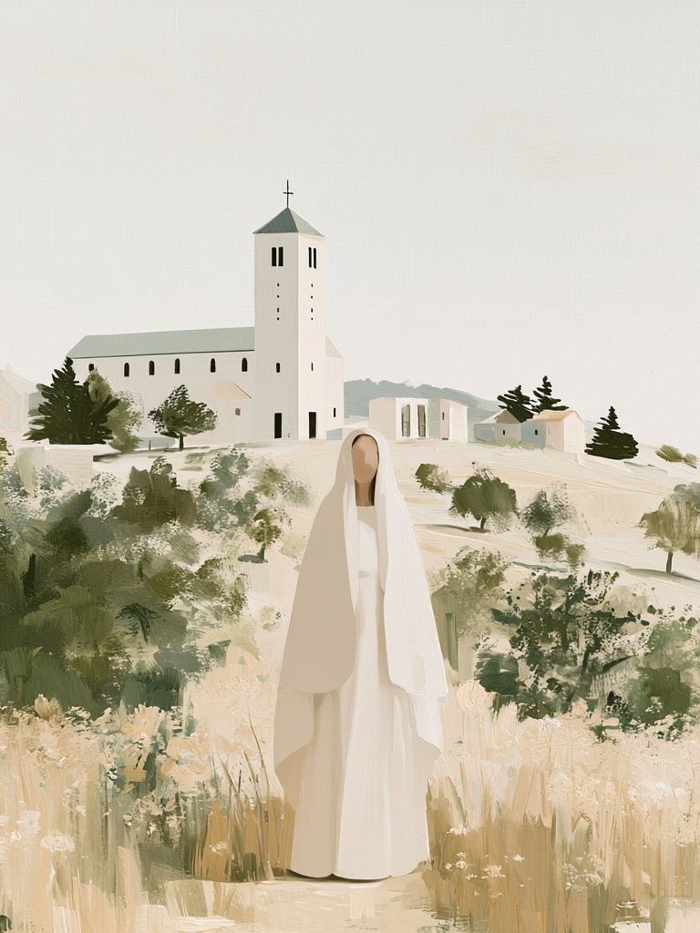 Solitary Figure by the Chapel Print. poster — fine-art art