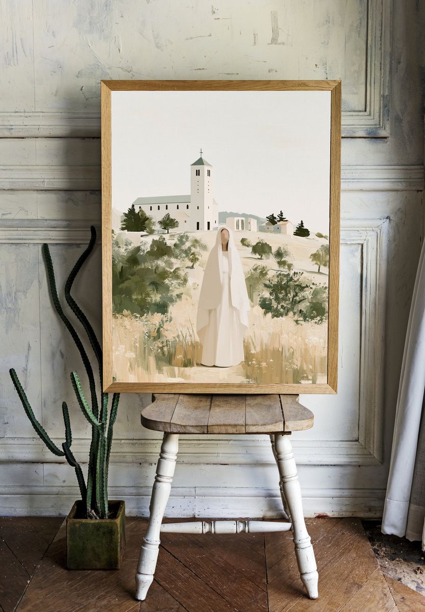Solitary Figure by the Chapel Print. — room view 1