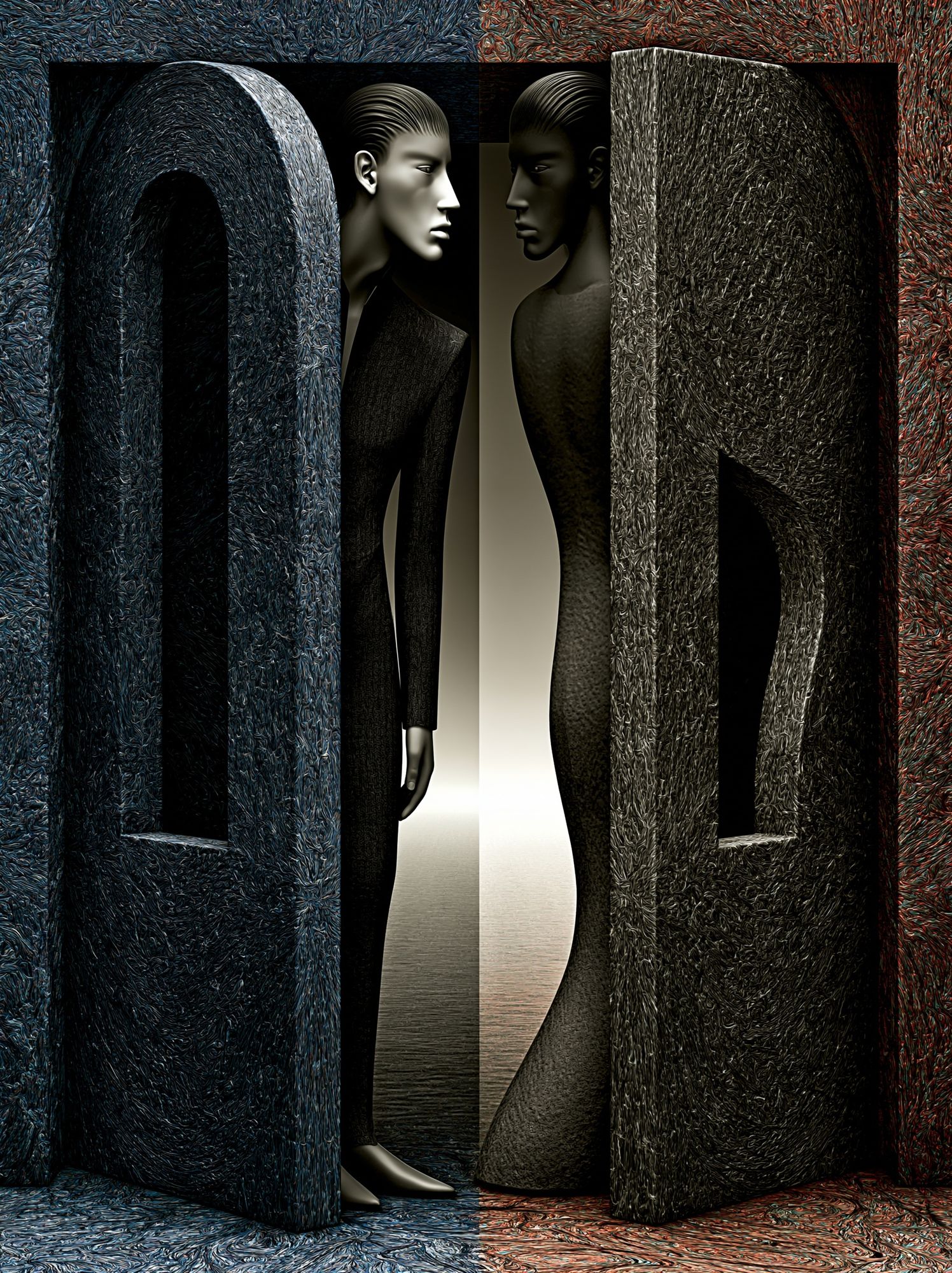 Surreal Dual Figures Abstract Print. poster — fine-art art