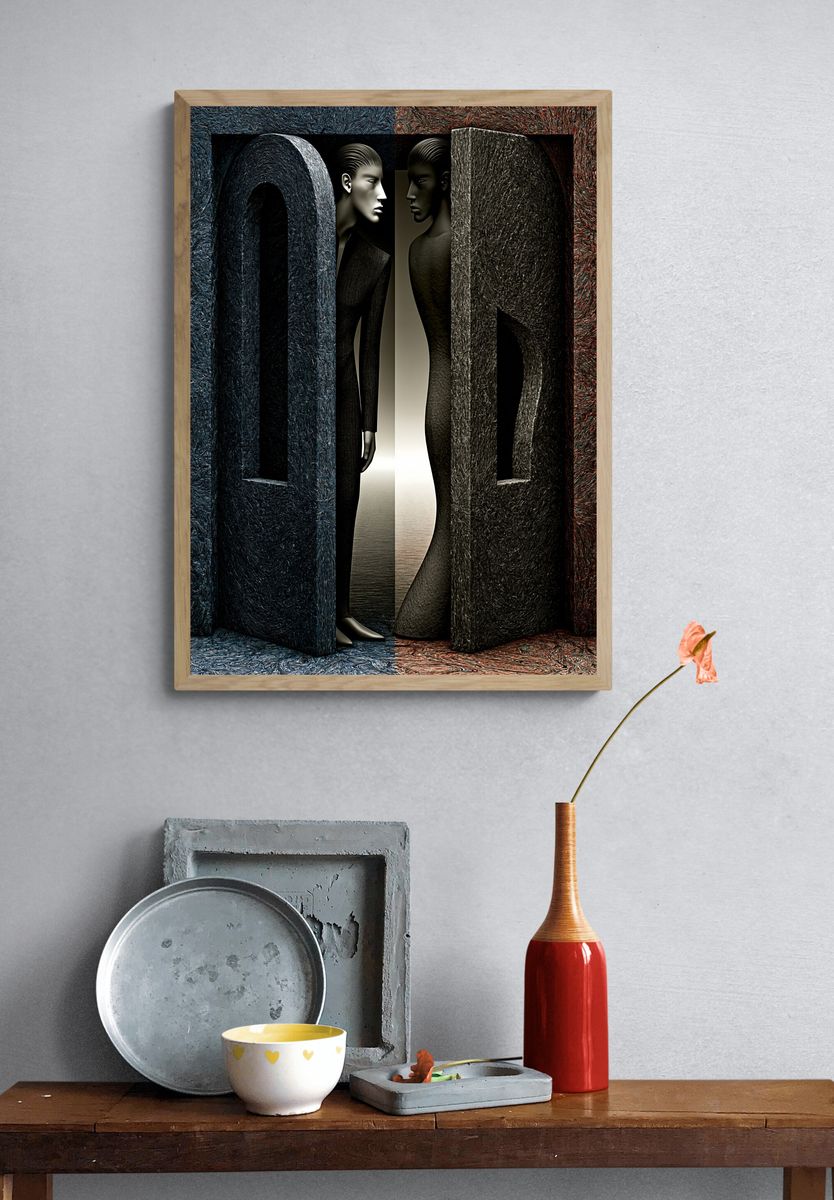 Surreal Dual Figures Abstract Print. — room view 3
