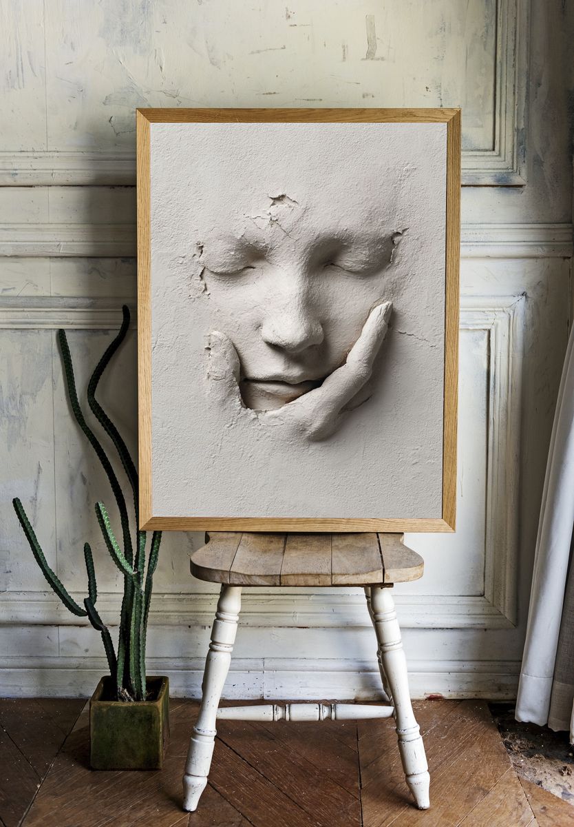 Textured Face Relief Minimalist Print. — room view 1