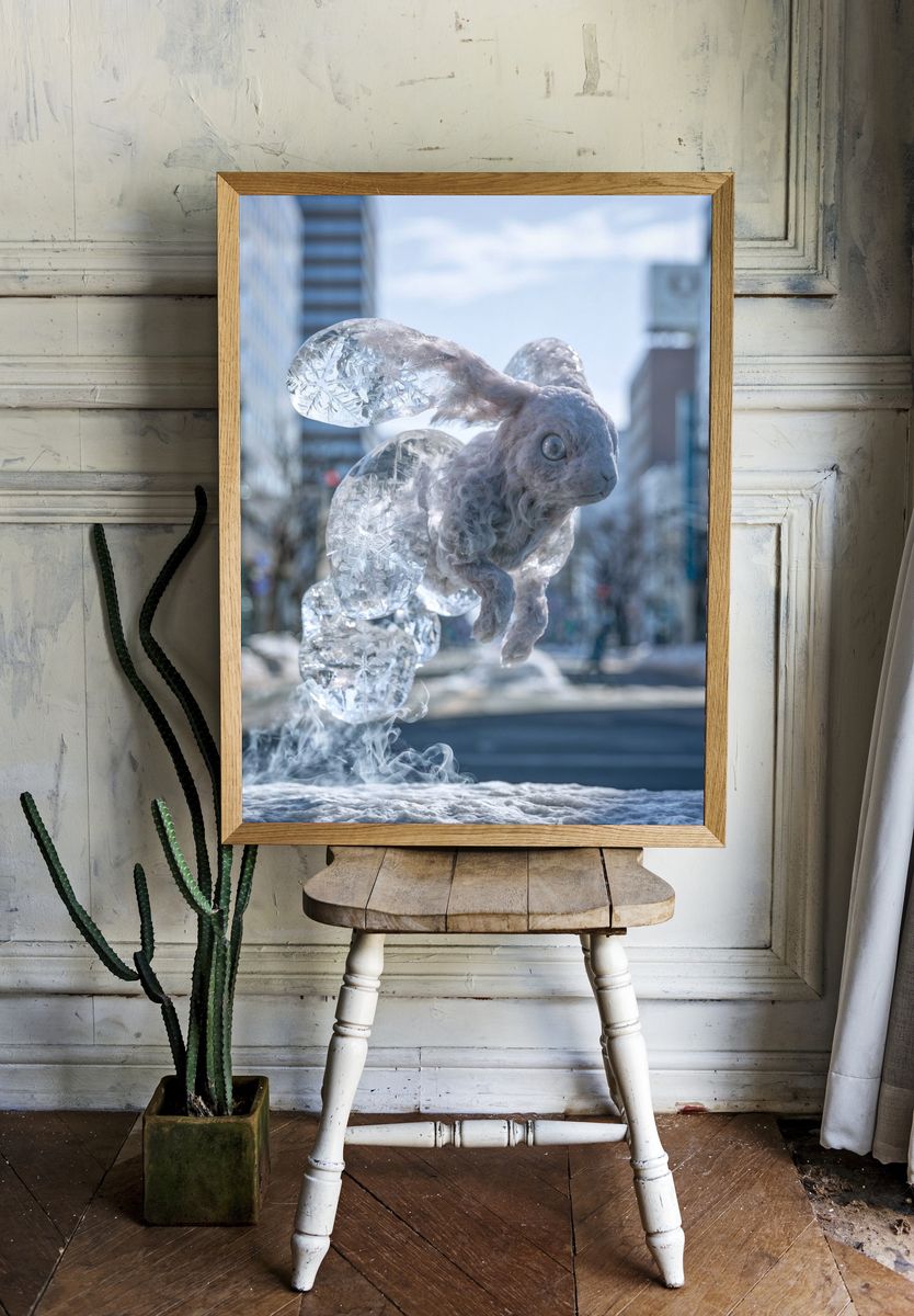 Ice Rabbit Surrealism Print. — room view 1