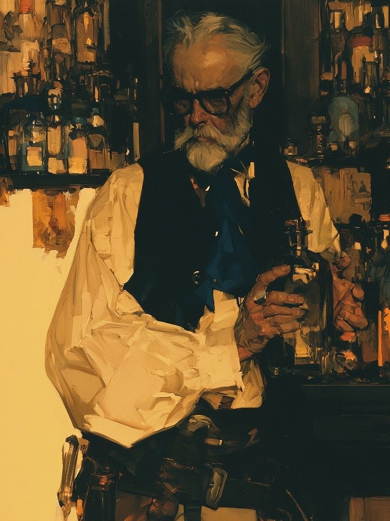 Old Bartender Fine-Art Poster. poster detail