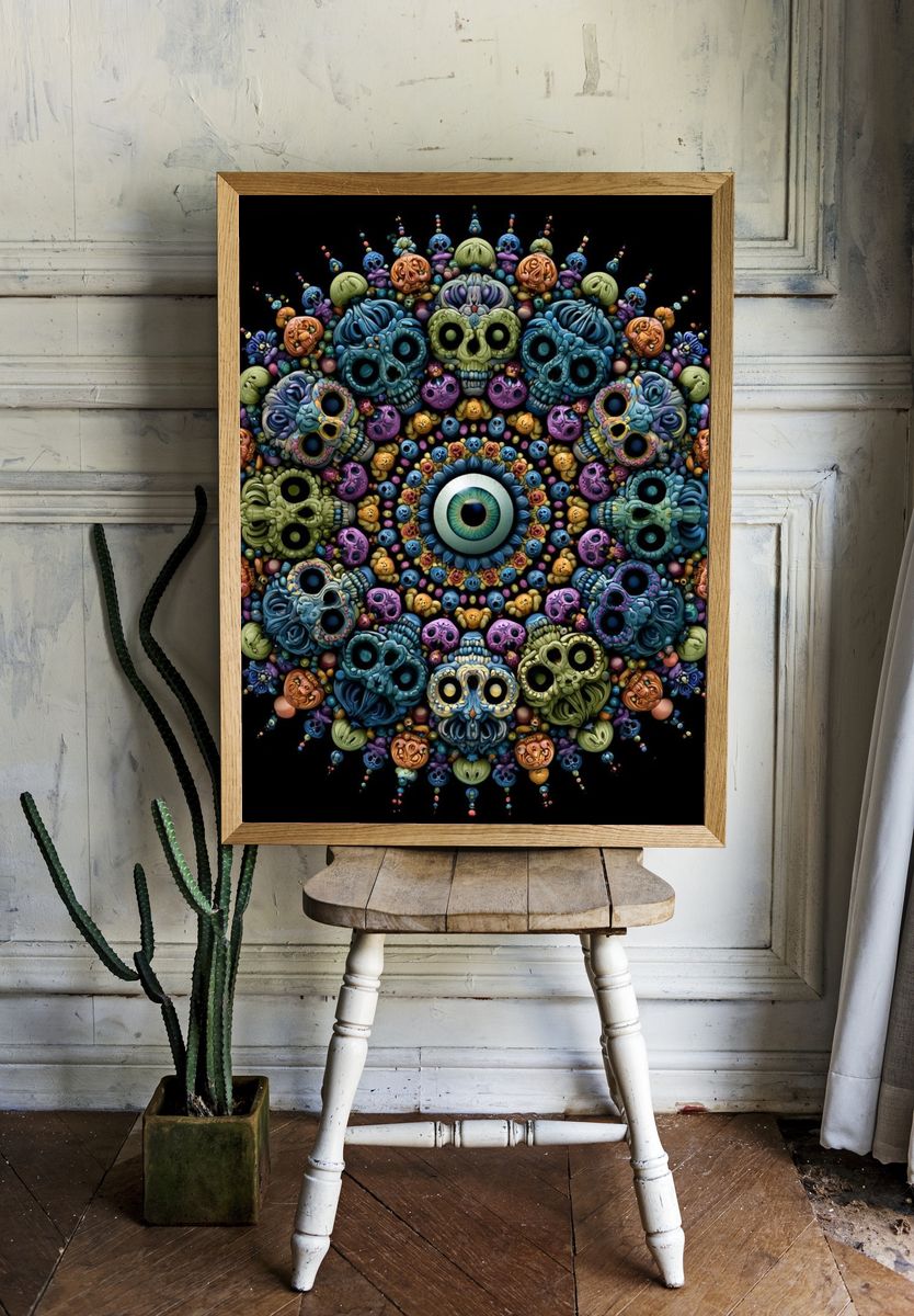Psychedelic Skull Mandala Poster. room preview