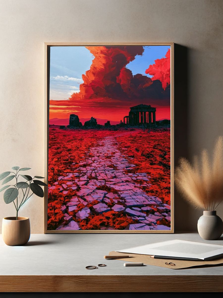 Ancient Ruins Sunset Landscape Print. — room view 2