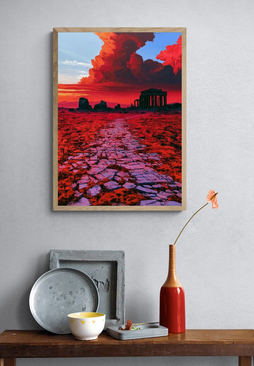Ancient Ruins Sunset Landscape Print. — room view 3