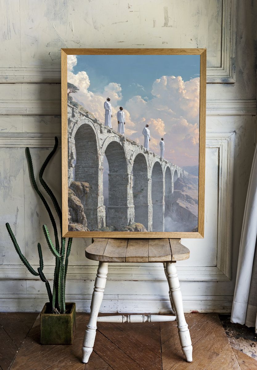 Sky Bridge Figures Surrealism Print. — room view 1