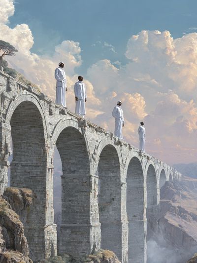 Sky Bridge Figures Surrealism Print. poster
