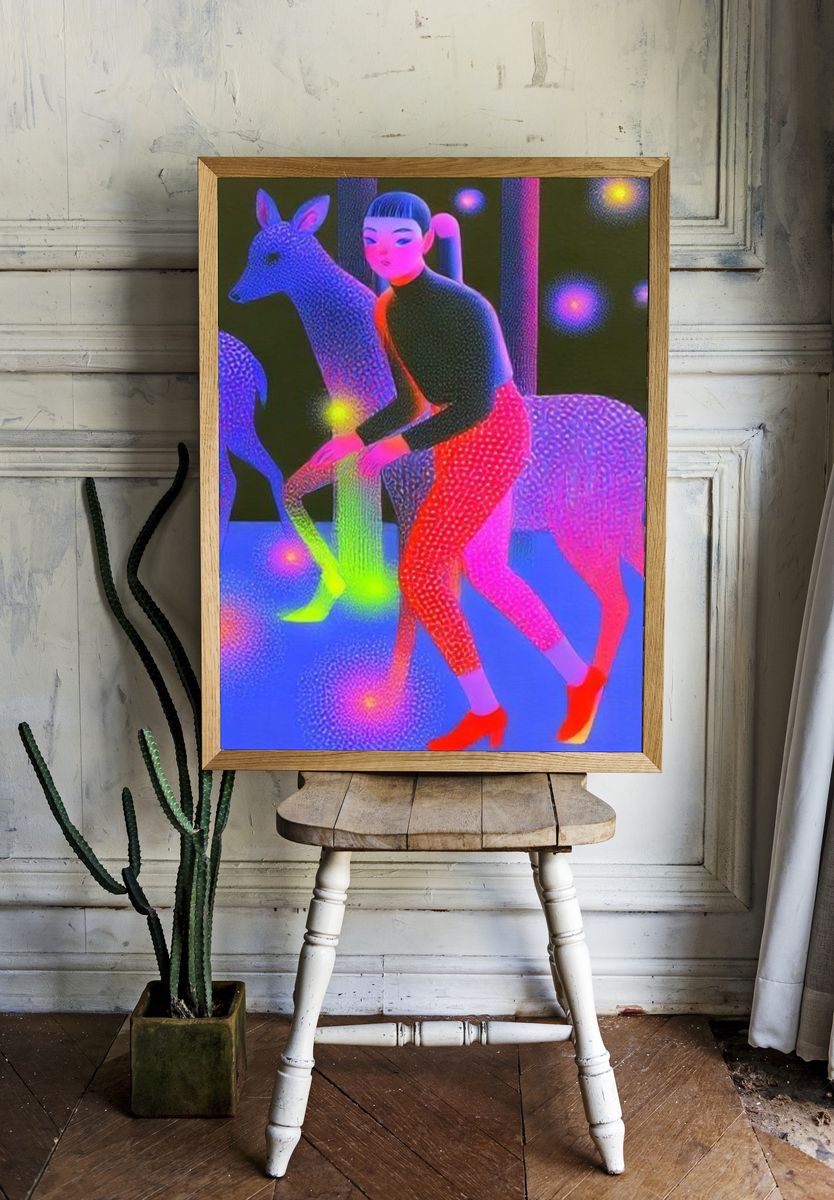 Neon Rider Surreal Print. room preview