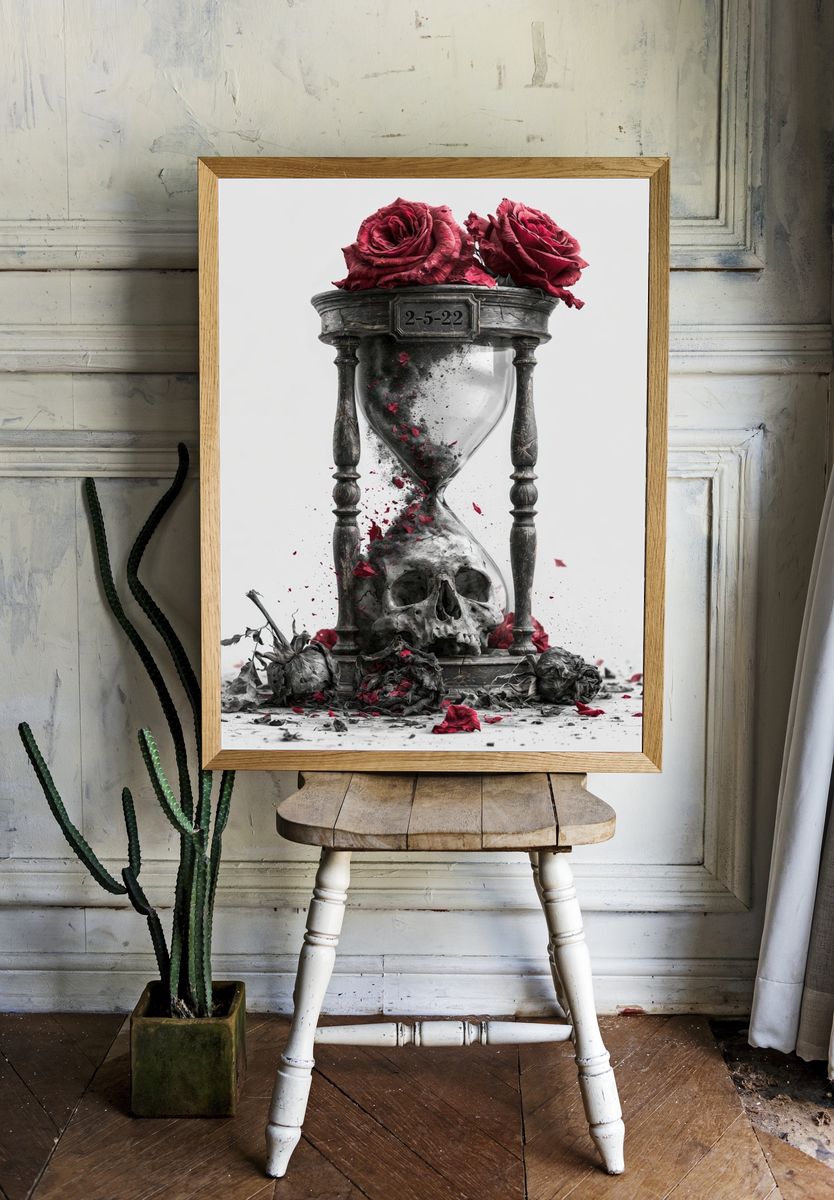 Skull Hourglass Surrealism Poster. — room view 1