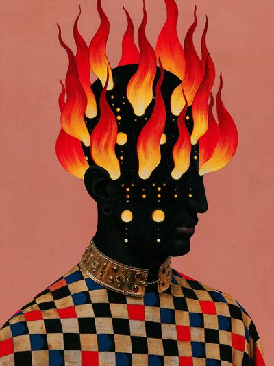 Flaming Head Surreal Portrait Poster. poster