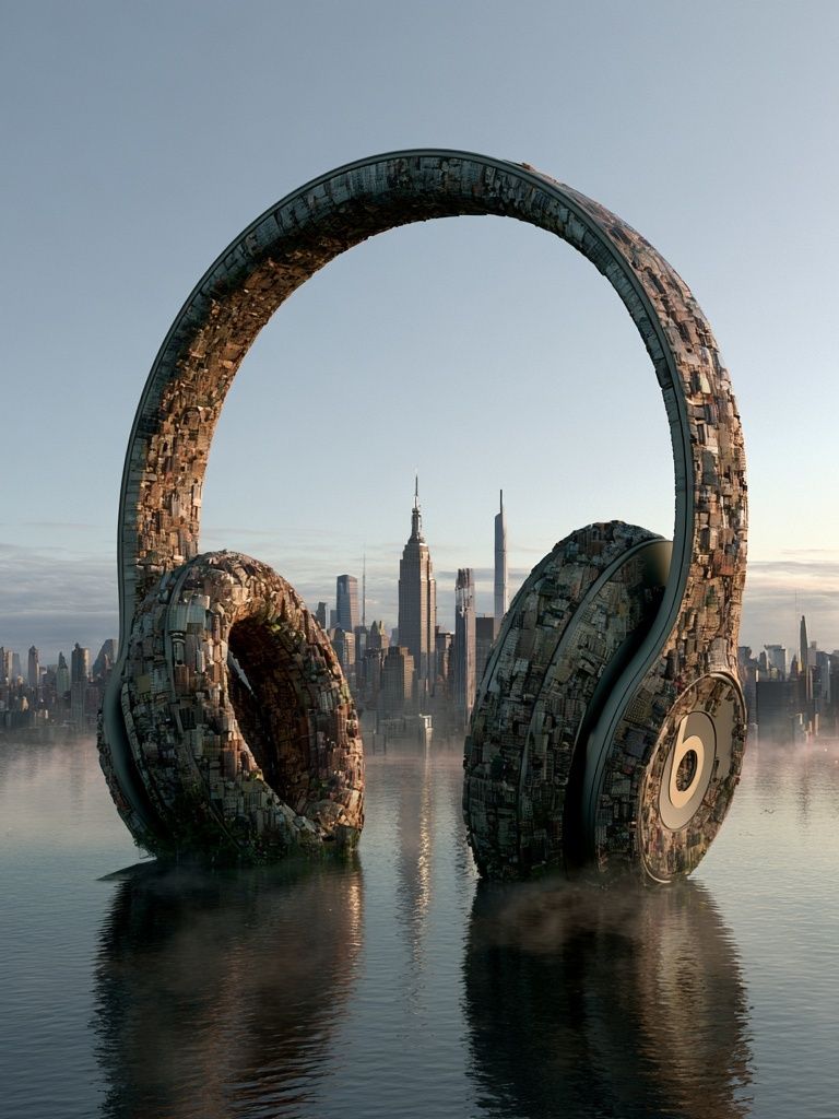 Floating Headphones Surreal Print. poster detail