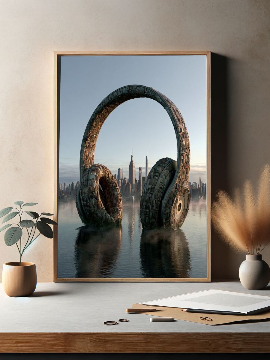 Floating Headphones Surreal Print. — room view 2