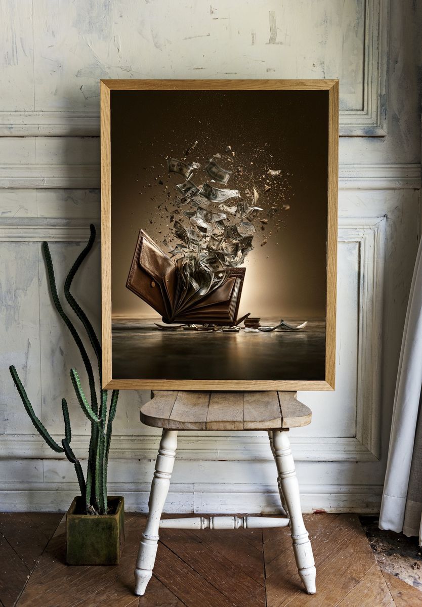 Exploding Money Book Surrealism Print. room preview