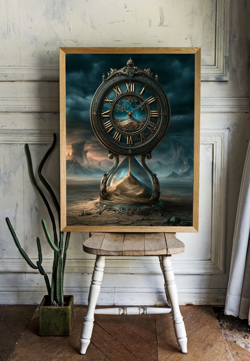 Hourglass Clock Surrealism Poster. — room view 1