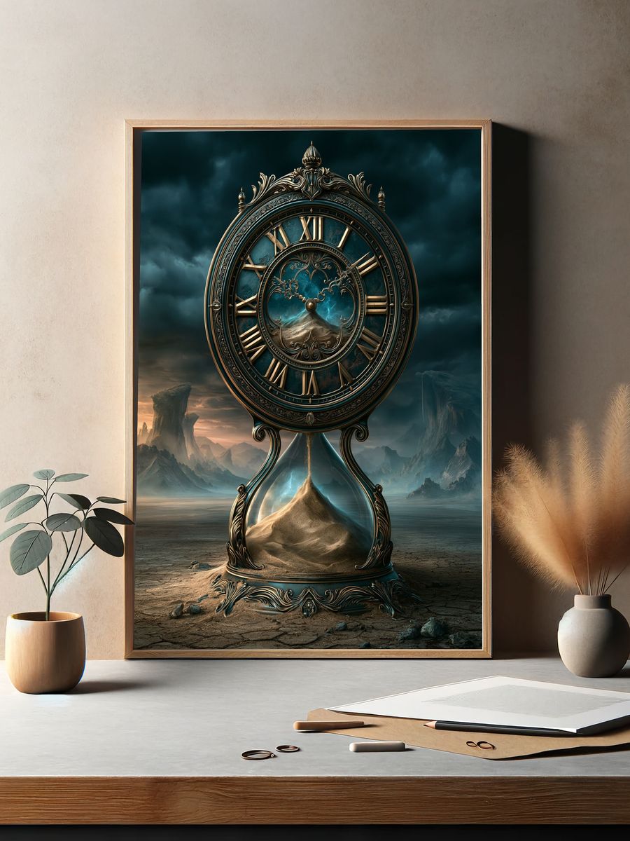 Hourglass Clock Surrealism Poster. — room view 2
