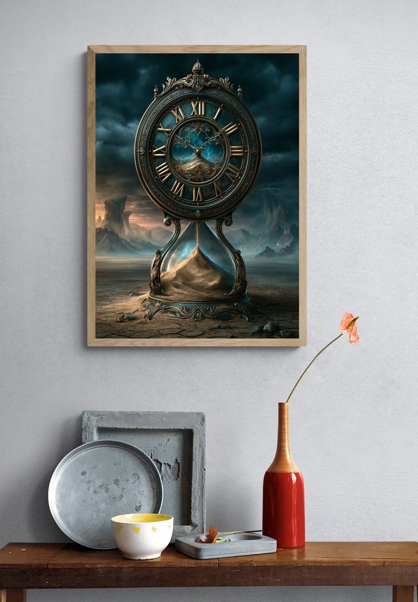 Hourglass Clock Surrealism Poster. — room view 3