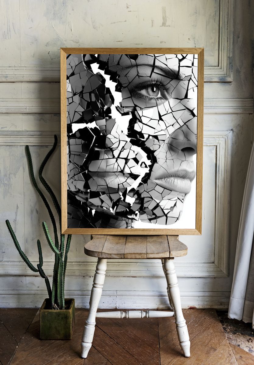 Shattered Face Surrealism Print. — room view 1