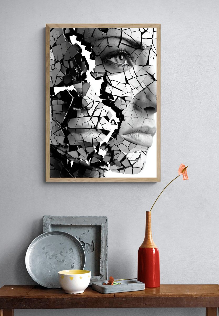 Shattered Face Surrealism Print. — room view 3