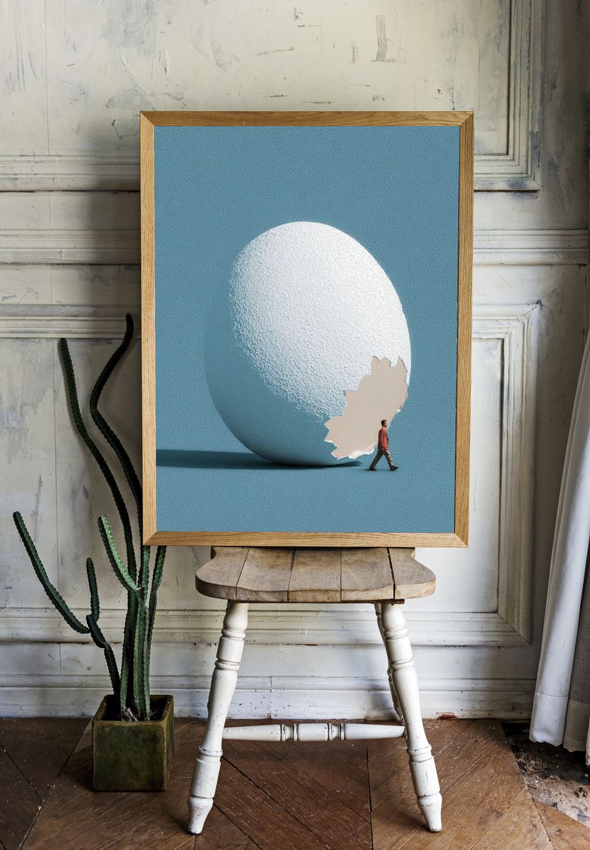 Egg and Figure Surrealism Print room preview