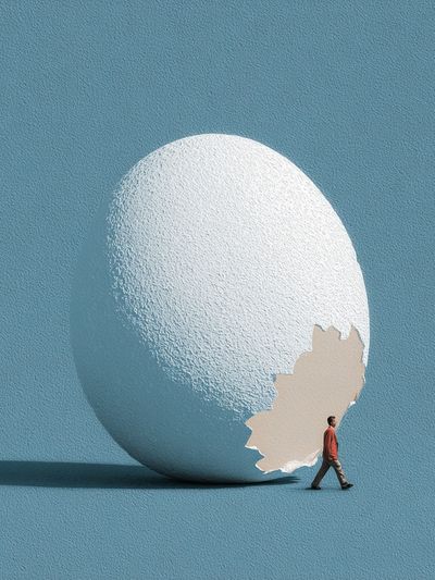 Egg and Figure Surrealism Print. poster print