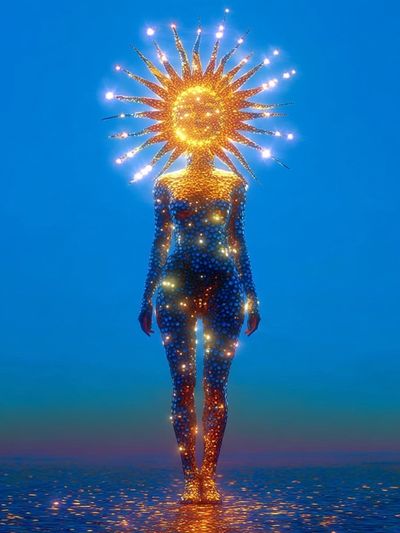 Celestial Sun Figure Surrealism Print. poster