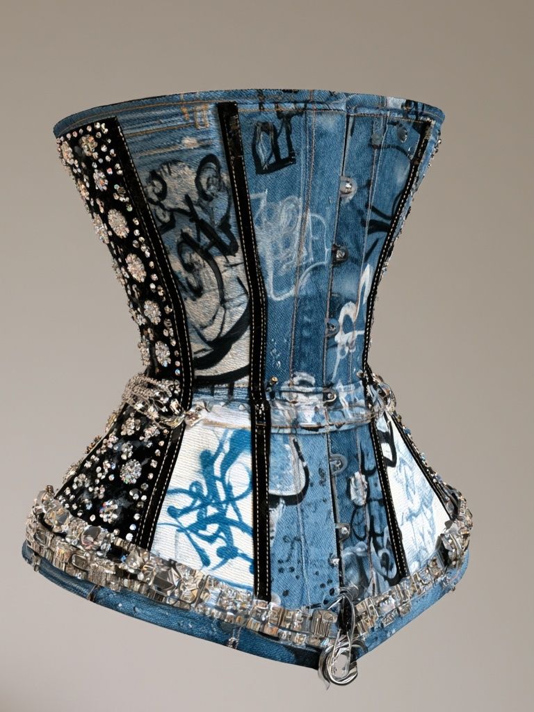 Denim Corset Fashion Poster. poster — fashion art