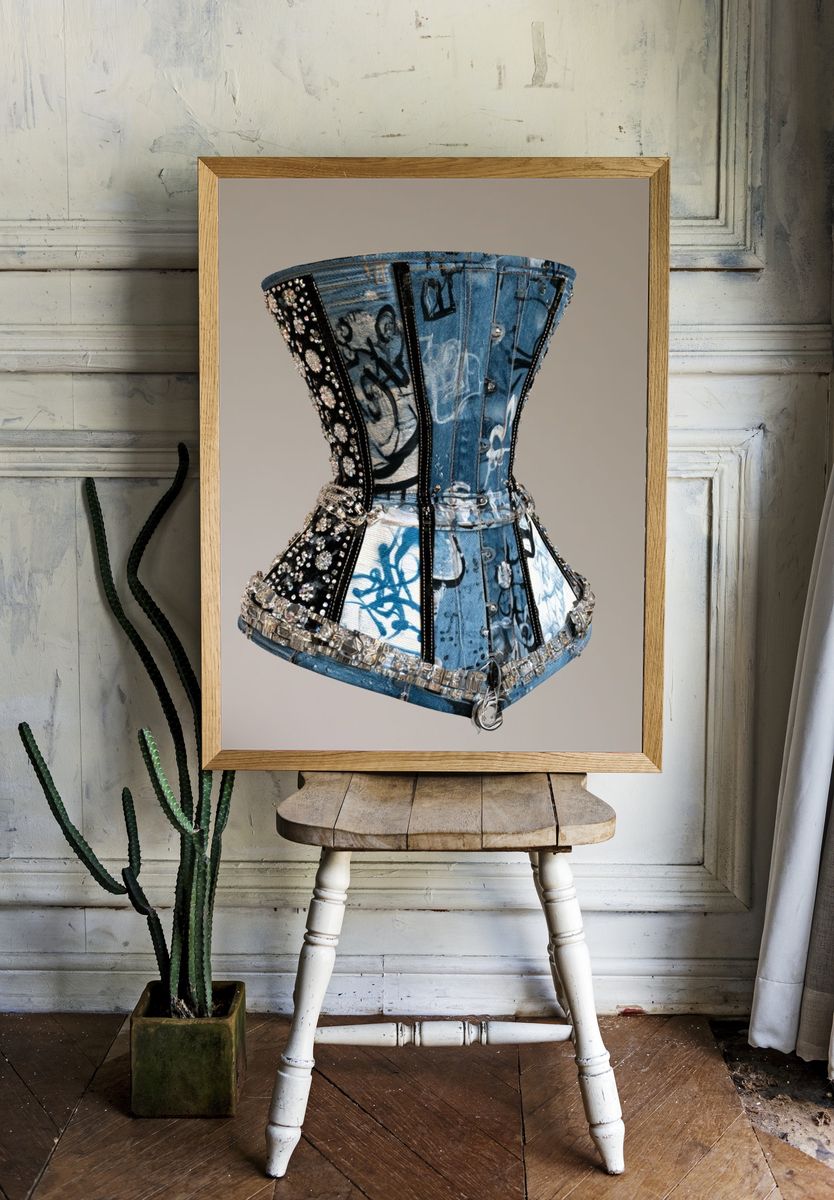 Denim Corset Fashion Poster. — room view 1
