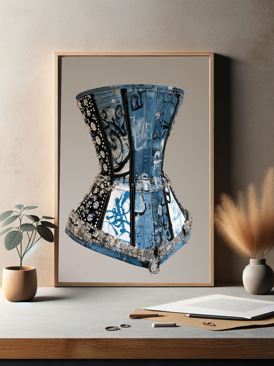 Denim Corset Fashion Poster. — room view 2