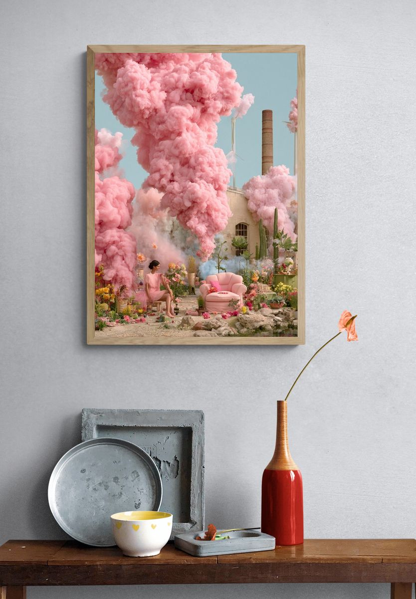 Pink Smoke Garden Surrealism Print. — room view 3