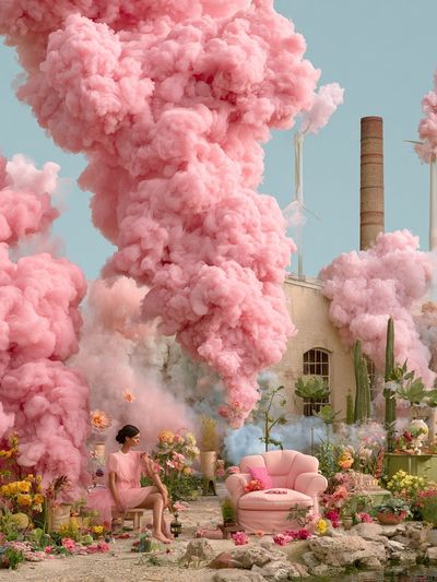 Pink Smoke Garden Surrealism Print.