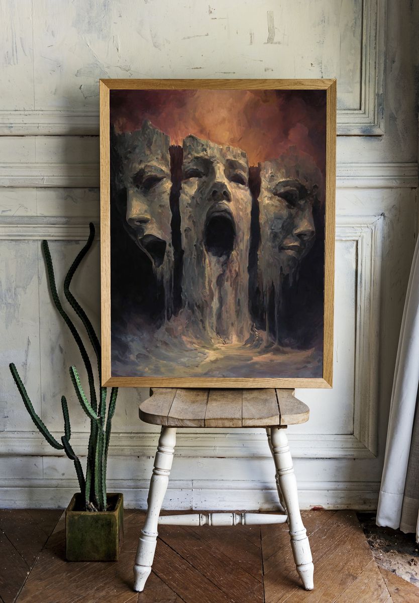 Tragic Masks Surrealism Poster room preview