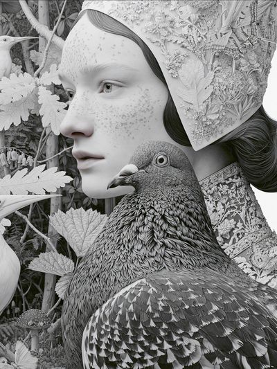 Surreal Bird Portrait Print. poster