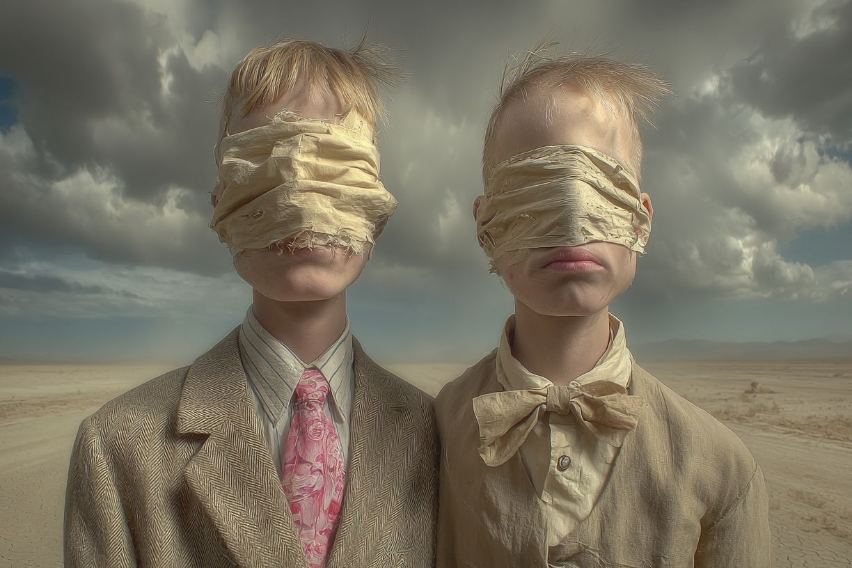 Blindfolded Children Surrealism Poster. poster detail