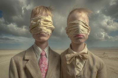Blindfolded Children Surrealism Poster. poster