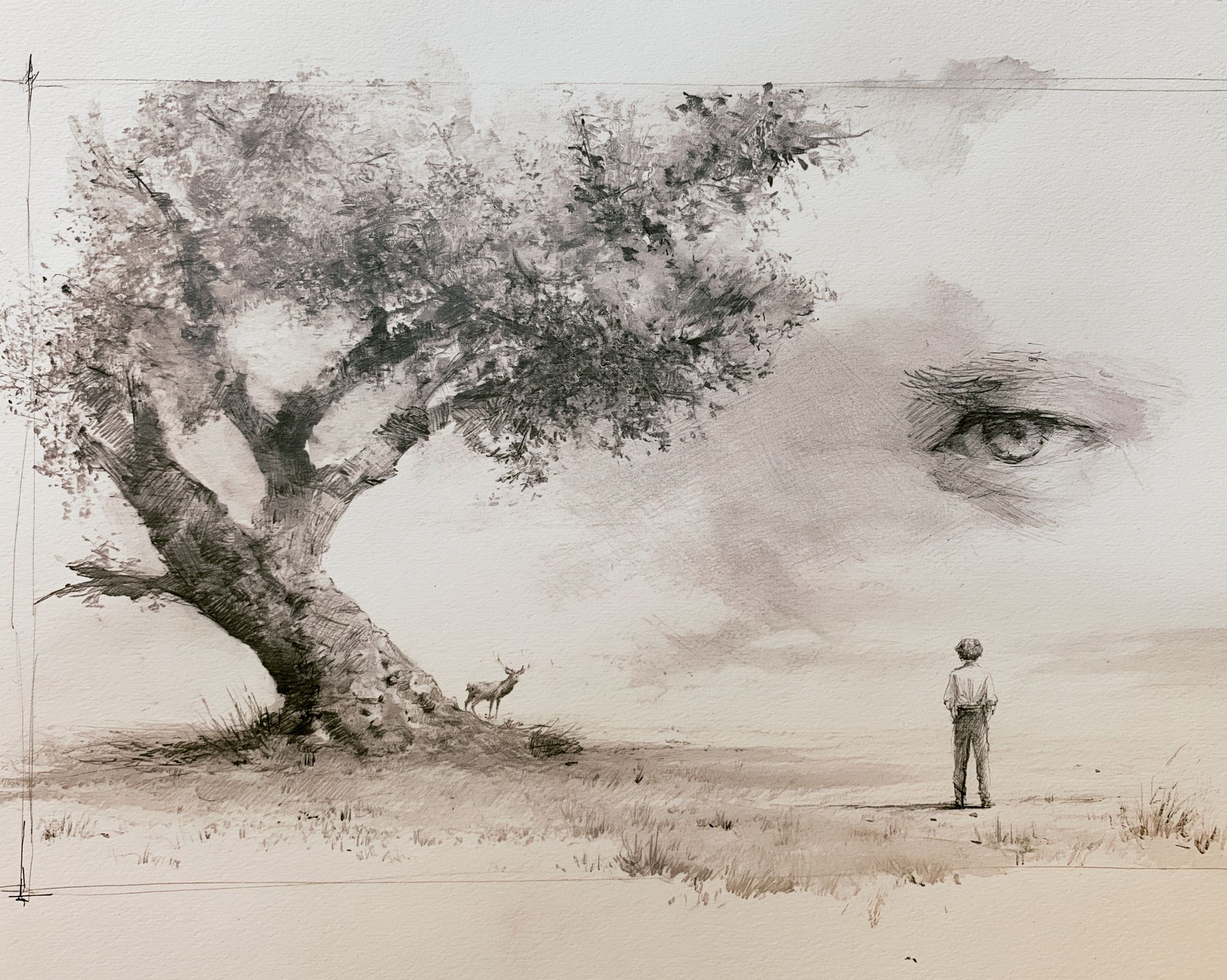 Surreal Tree and Eye Illustration Poster. poster detail