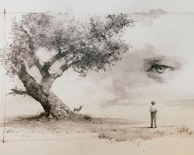 Surreal Tree and Eye Illustration Poster. poster print